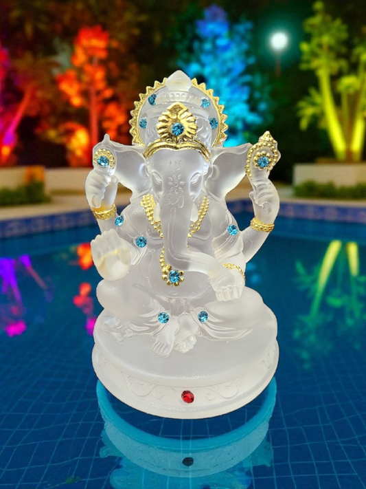 Ganesh Statue – Clear with Gold Accents – 4"H x 3"D Resin Figurine