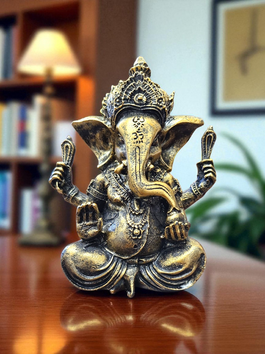 Ganesh Statue – Decorative Bronze Finish – 4"H x 3.5"W Resin Figurine Medium