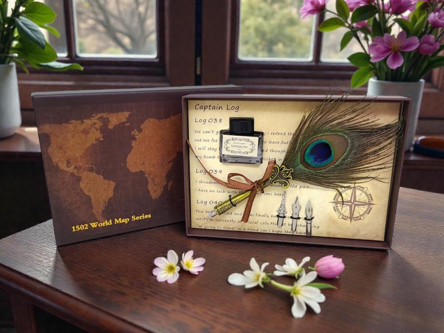Peacock Feather Quill Pen Dip Set – Style 29