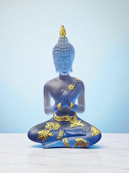 Buddha Statue – Blue Resin with Gold Accents – 4.5"H x 3"W Decorative Figurine
