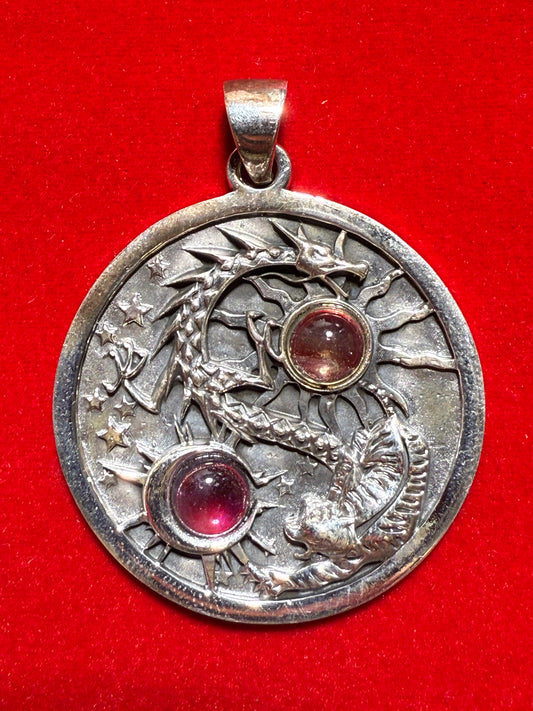 Yin Yang Dragon Stone Sterling Silver Pendant – unique silver jewelry featuring yin yang symbol and dragon stone representing balance and strength.

