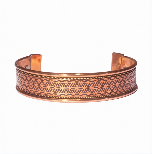 Flower Of Life Engraved Copper Magnetic Cuff Bracelets