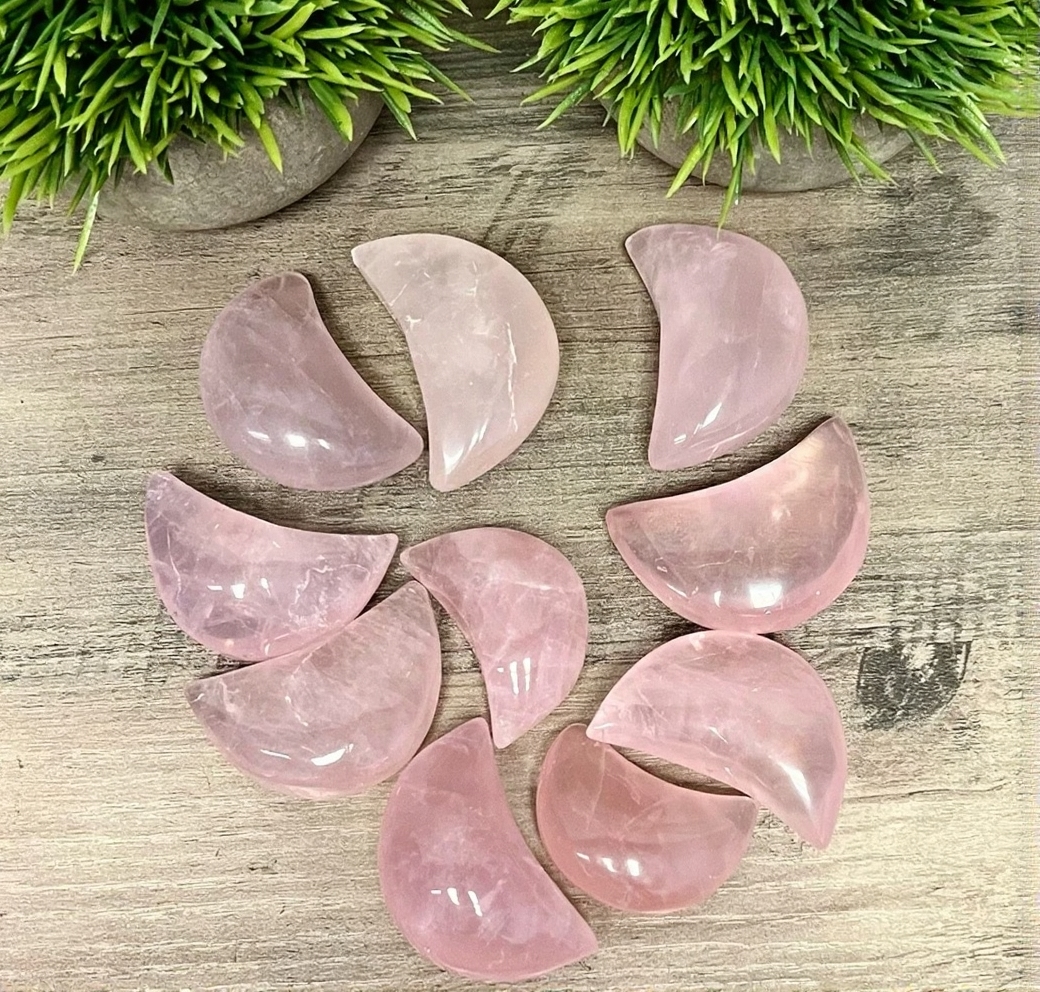 Rose Quartz Gemmy Puffed Crescent Moon 2"