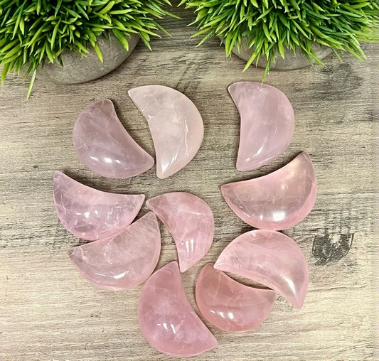 Rose Quartz Gemmy Puffed Crescent Moon 2"